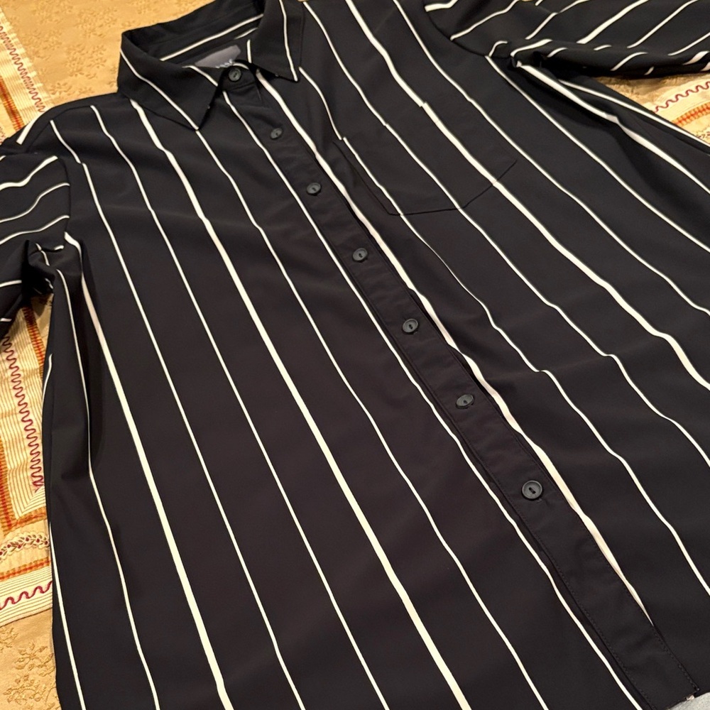 Lysse’ Black&White Striped Blouse, Tunic Length, Nylon Blend, Machine Wash, L
